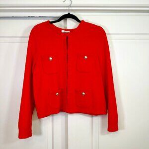Rachel Zoe Red with Gold Hardware Pocket Detail Boucle-Weave Lady Cardigan